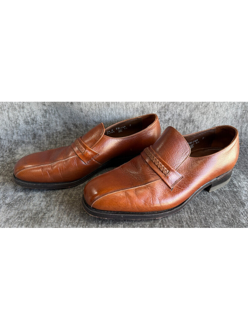 Vintage Florsheim Mens 9.5 E Brown Leather Braided Strap Loafers Dress Shoes
